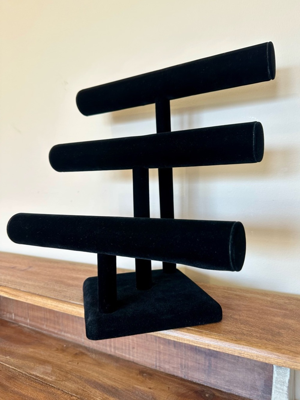 Black Velvet Triple Tier Jewelry Display Stand - Unbranded